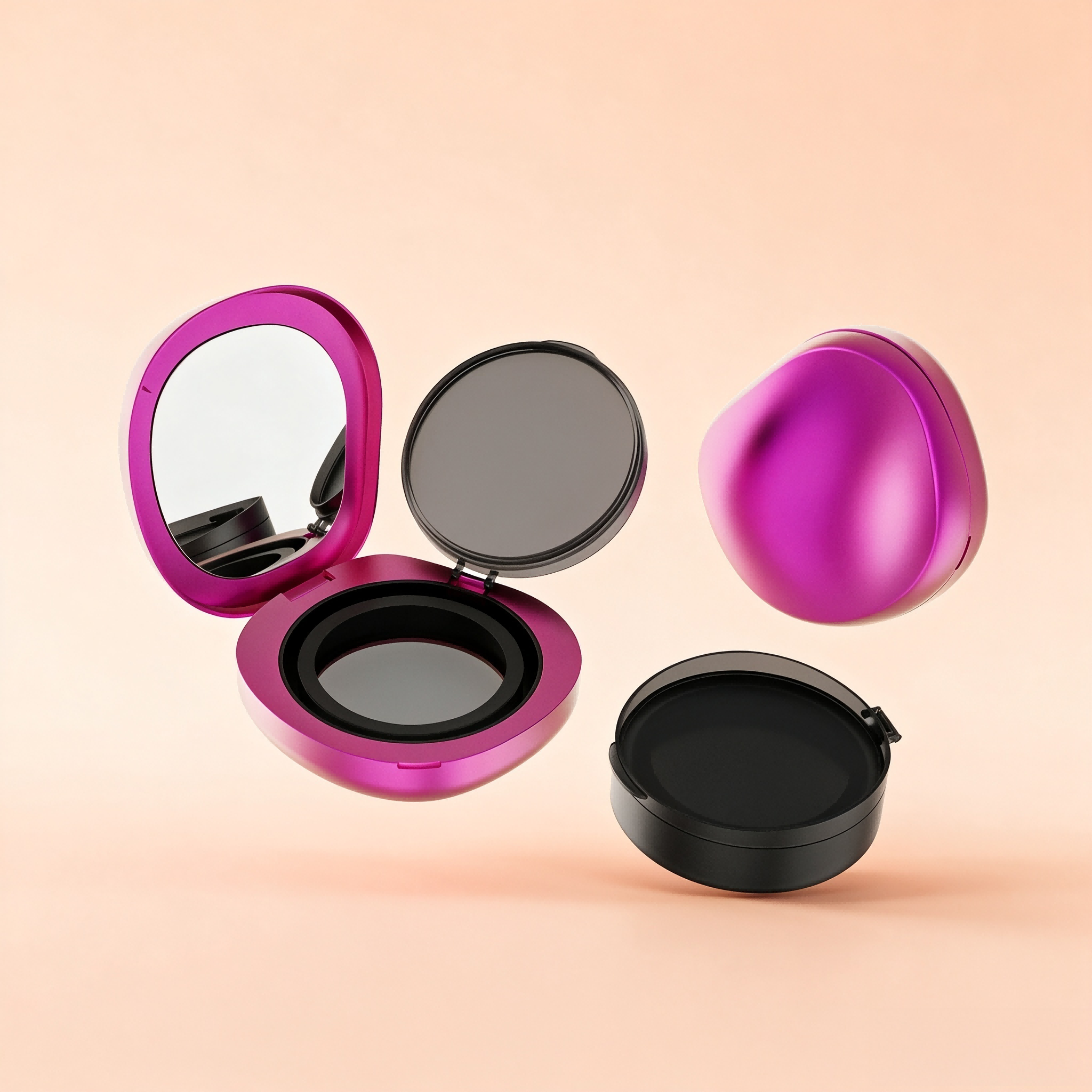 Irregular concave curved air cushion case with built-in makeup mirror, detachable replaceable inner tray design, reusable empty cosmetic cushion packaging
